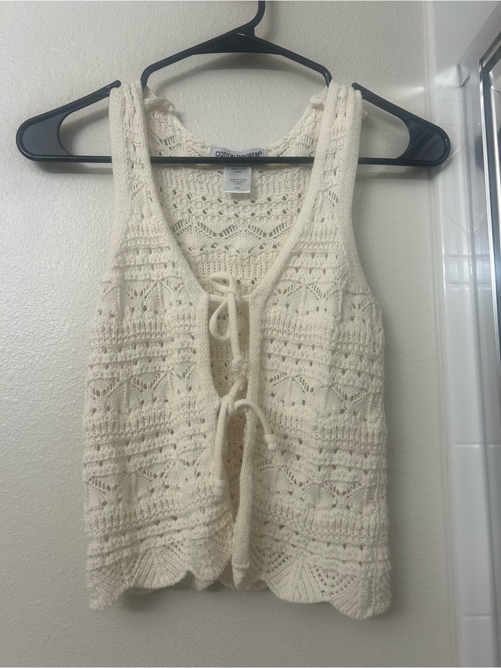 Cotton Emporium Cream Crochet Tie-Front Tank